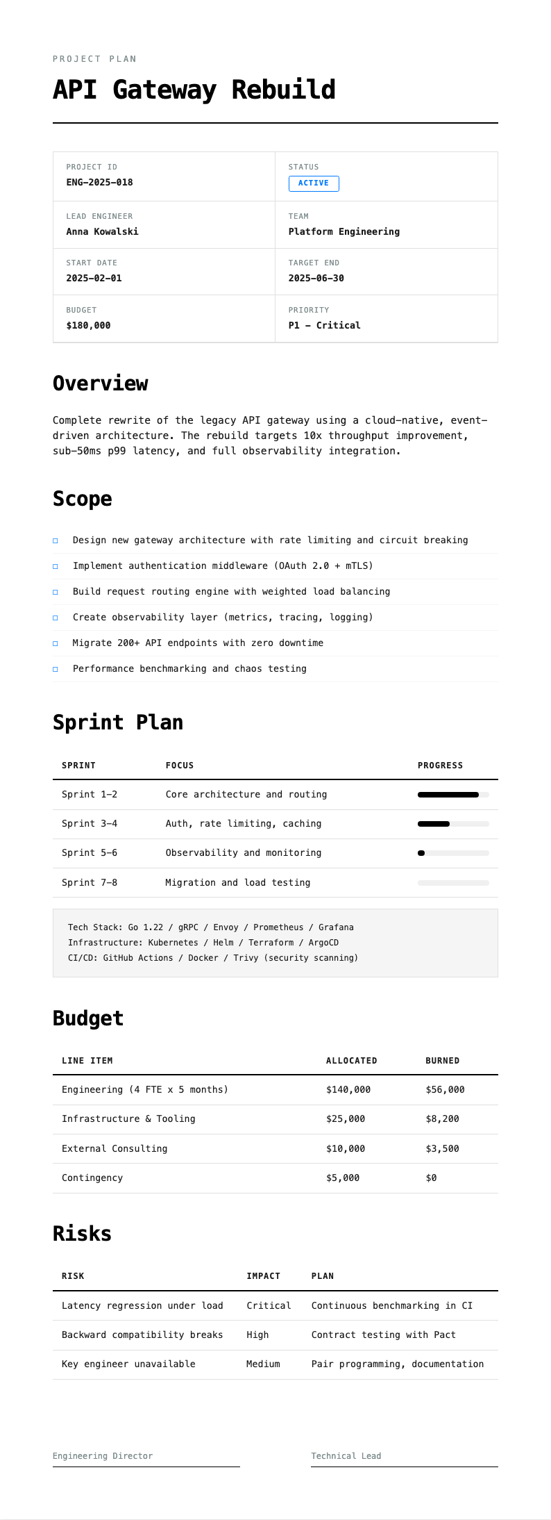 Tech minimalist project plan
